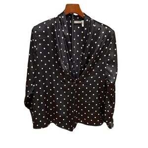 Vtg 90s Notations Black White‎ Polka Dot Satin Shawl Collar Blouse Blazer sz 12